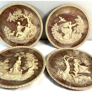 Incolay Stone Plates – 4-Piece Romantic Poets Series – Vintage 70/80 relief Art